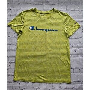 Champion Youth T-Shirt Lime Green Blue Logo Short Sleeve Athletic Tee Pre-Owned
